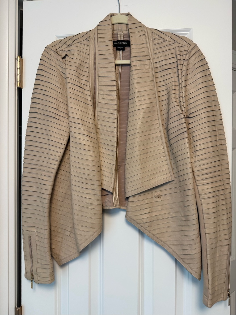 Marciano Beige Layered Zip-Front Leather Jacket